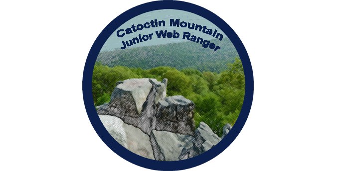 Catoctin Mountain Junior Web Ranger symbol with image of Chimney Rock Catoctin Mountain Junior Web Ranger symbol with image of Chimney Rock