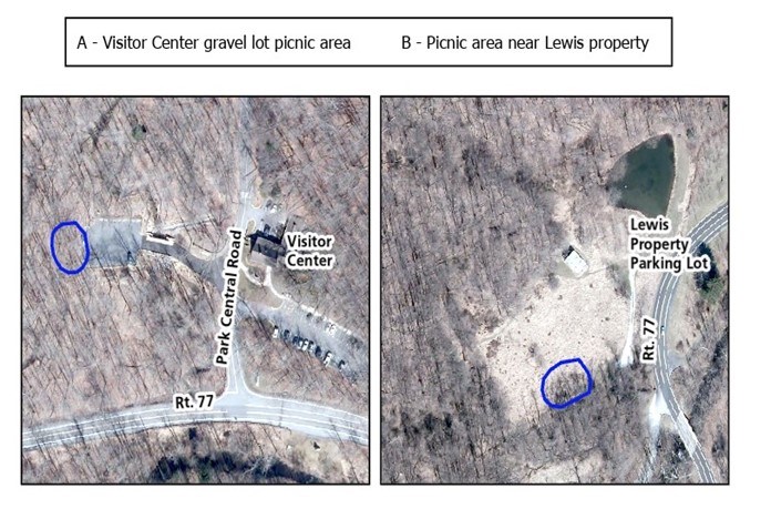 two additional demonstration areas, visitor center gravel lot picnic area and picnic area near Lewis property