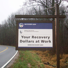 Your Recovery Dollars at Work sign along a road in Catoctin Mountain Park.