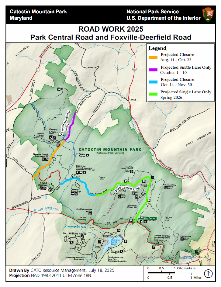 A road map of Catoctin Mountain Park.
