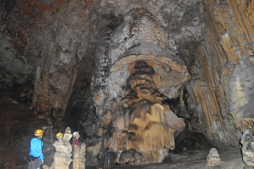 Cavers look at the Mushroom formation in Slaughter Canyon Cave. Cavers look at the Mushroom formation in Slaughter Canyon Cave.