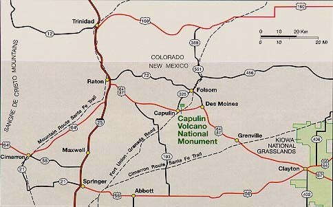Map showing major roads in Capulin area.