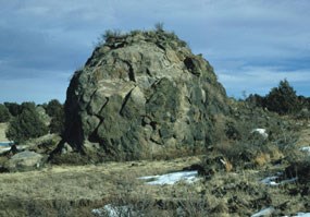 color photograph of large ball of solid lava