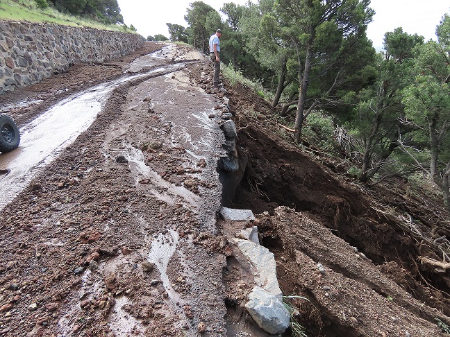 Road Damage National Park Service inspects cinder slide and road damage on Volcano Road