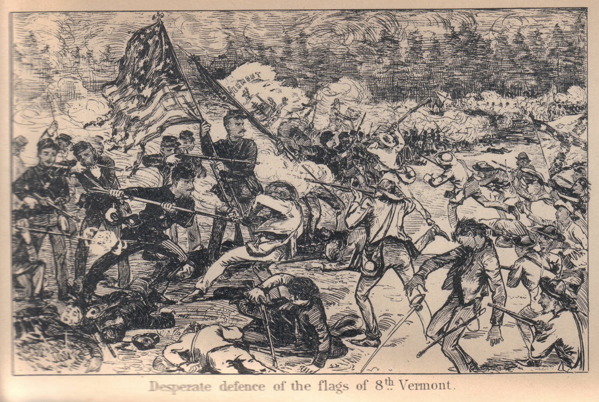 Defense of the flags of the 8th Vermont Sketch of the defense of the flags of the 8th Vermont