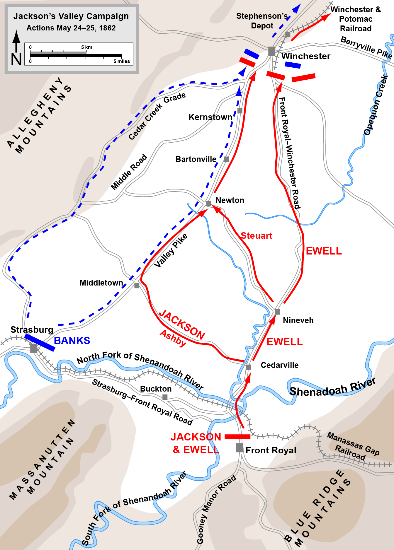 A map shows army movements through Virginia during the Civil War.