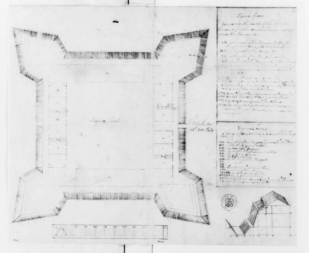 George Washington's plans for Fort Loudoun, George Washington Papers, Series 4, General Correspondence: George Washington, Diagrams of Frontier Forts. 1756.
