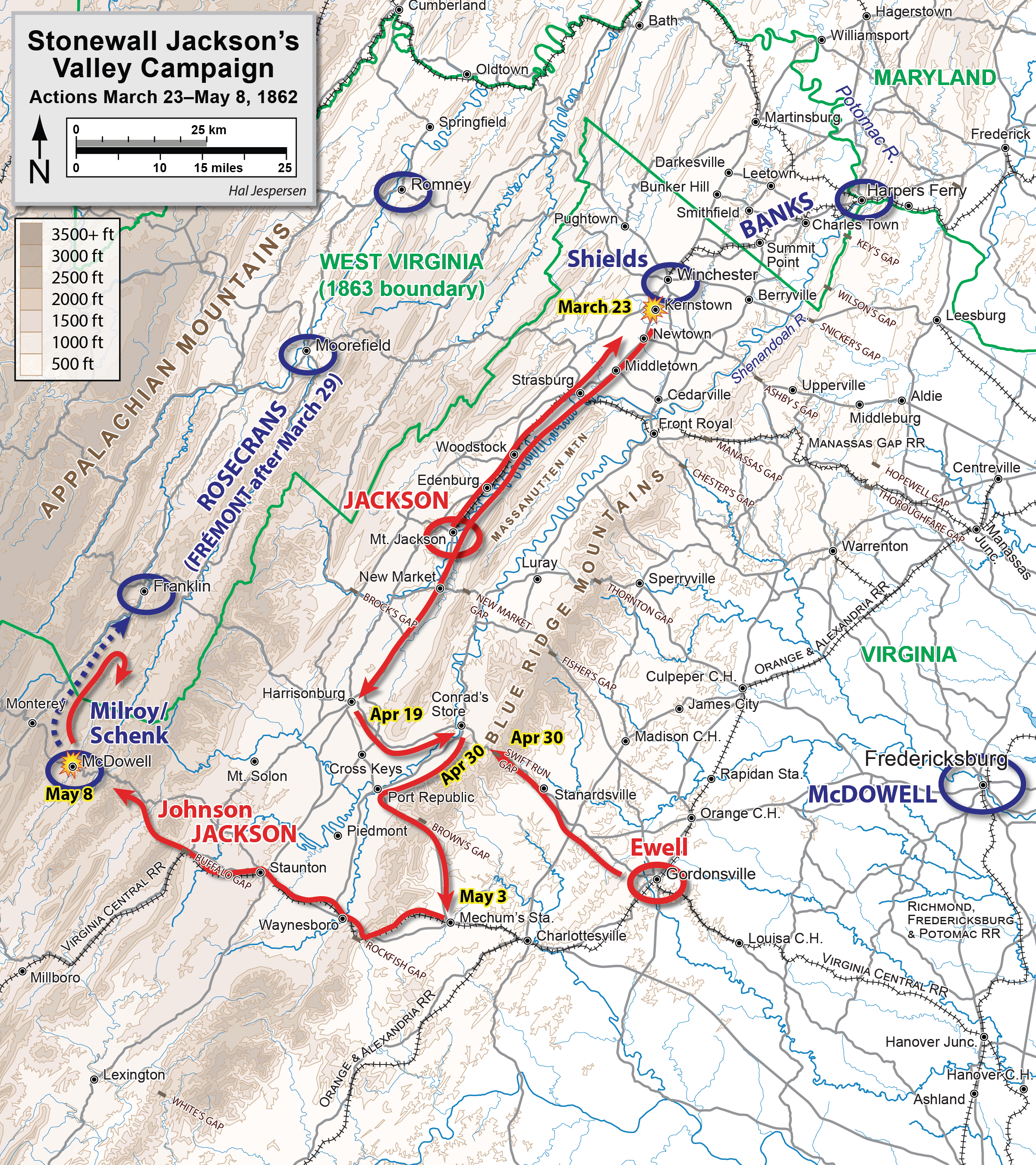 A map depicts army movements during a Civil War campaign.