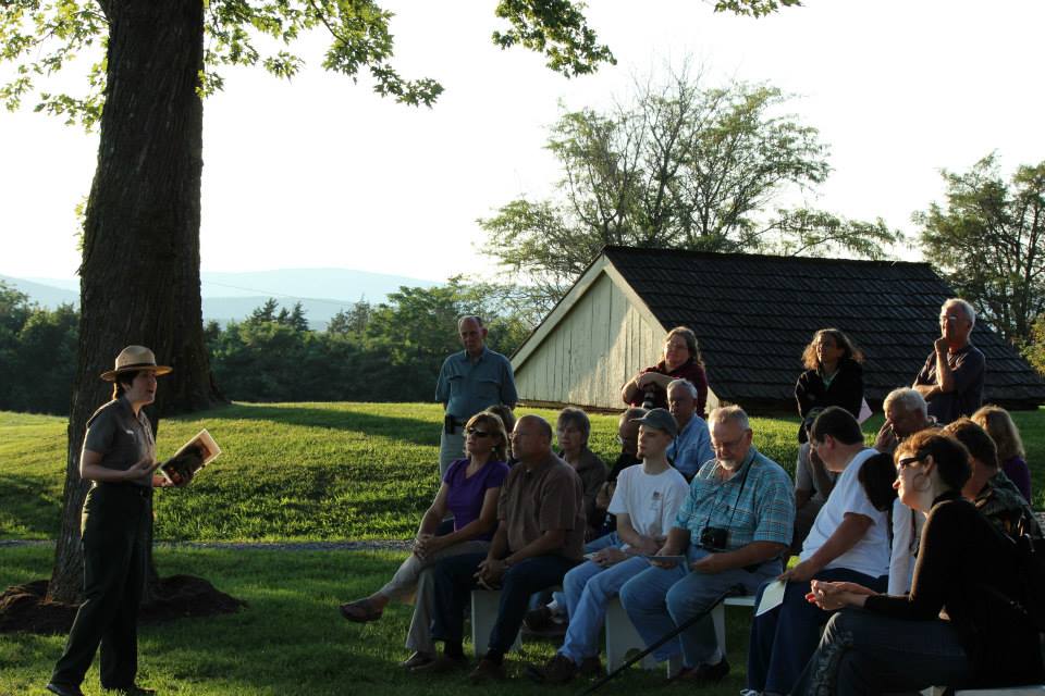 Ranger Shannon presenting Lost Generation program to a crowd at Belle Grove Plantation