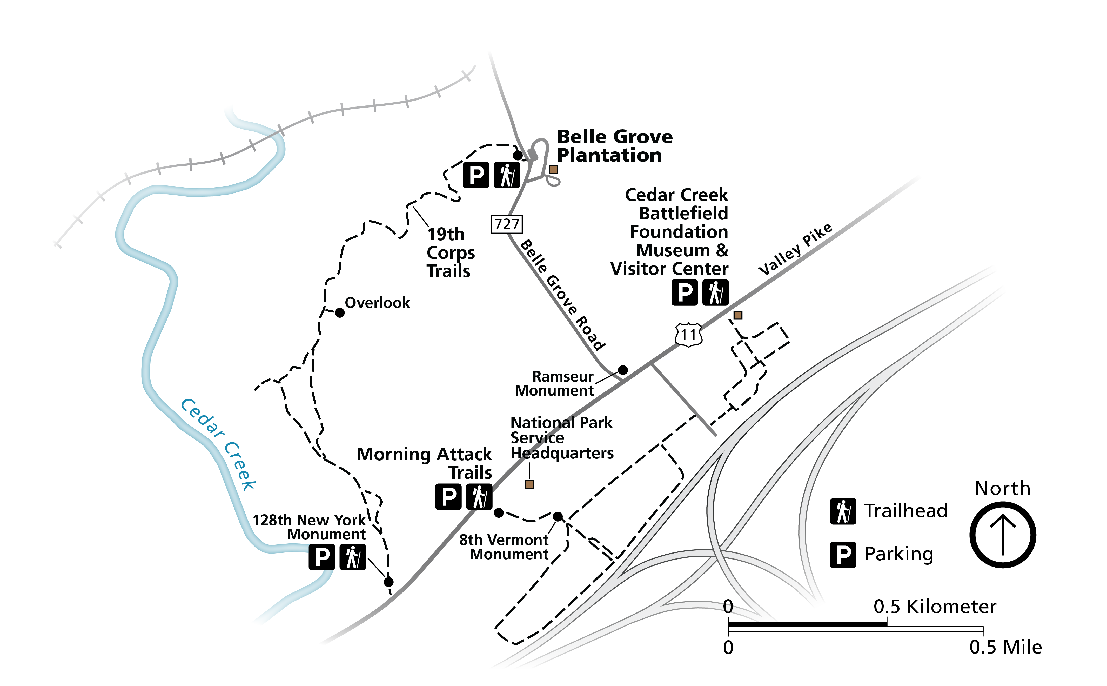 A map shows three sets of talking trails along a highway.