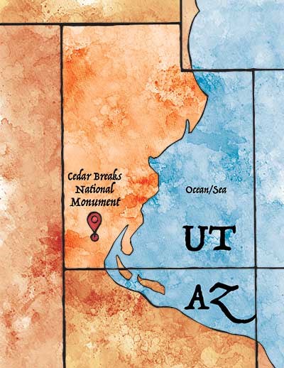 Illustration of water covering Utah during the late Cretaceous period.