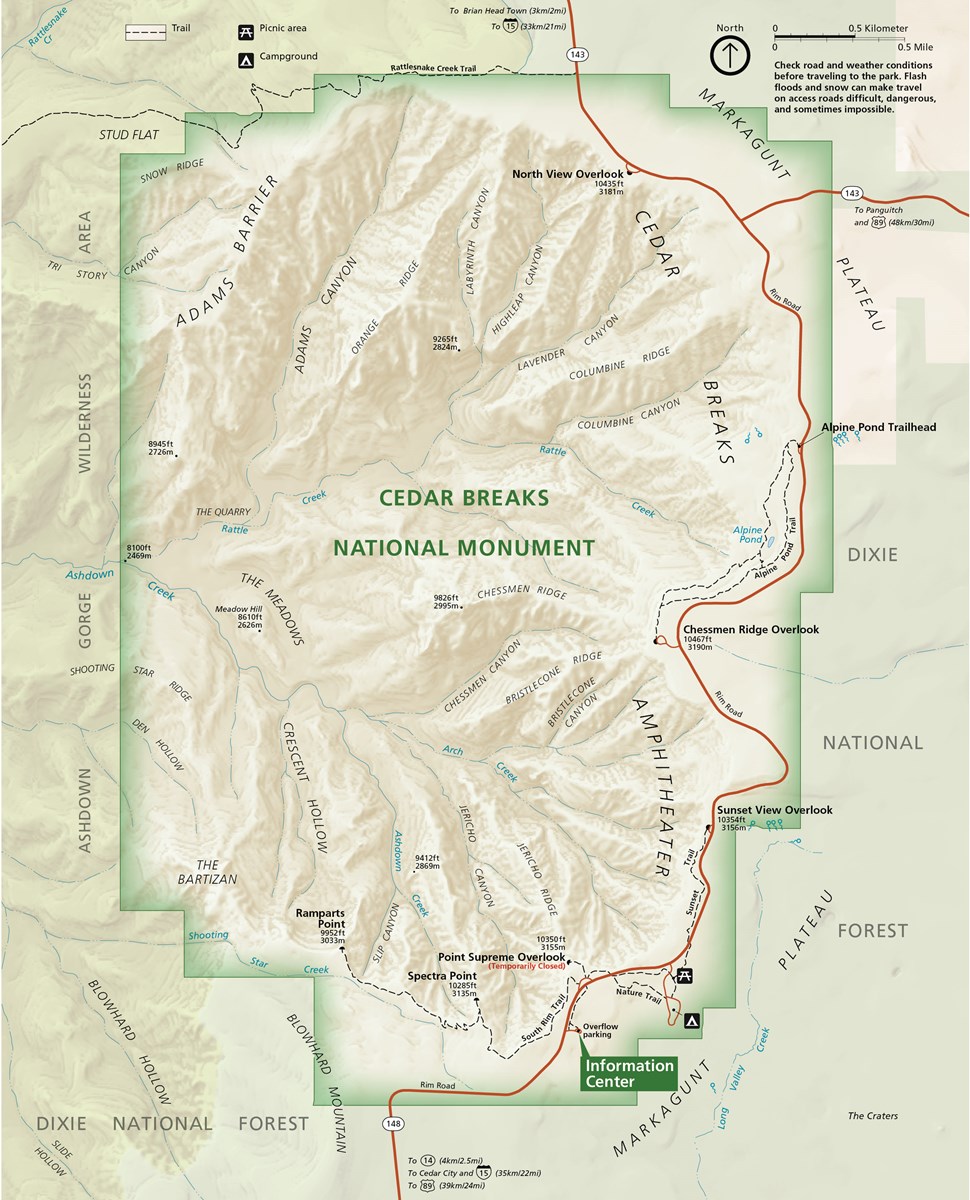 Cedar Breaks Park Map 2021
