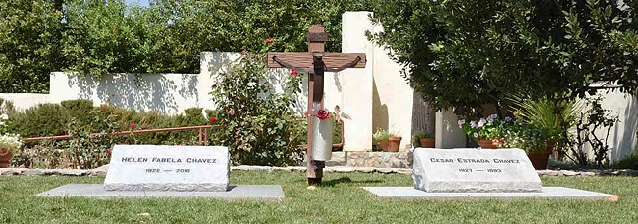 Memorial Garden gravesite The graves of Cesar and Helen Chavez surrounded by green grass