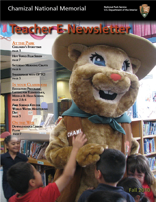 Fall 2010 cover highlighting Chami (6-fppt ground squirrel mascot) in an elementary school library.