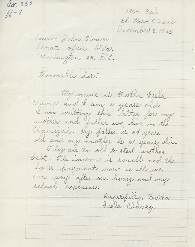 Scan of handwritten letter with archival annotation in top left corner