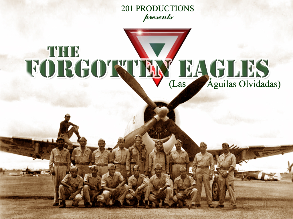 The Aztec Eagles Film poster with group of pilots in front of a World War 2 era plane