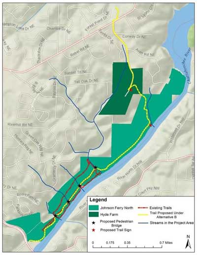 Map of Johnson Ferry Unit showing proposed trail location for alternate B.