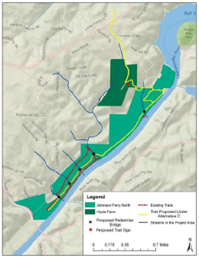 Map of Johnson Ferry Unit showing proposed trail location for alternate C.