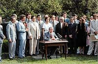 Group portrait of President Jimmy Carter and people in attendance.