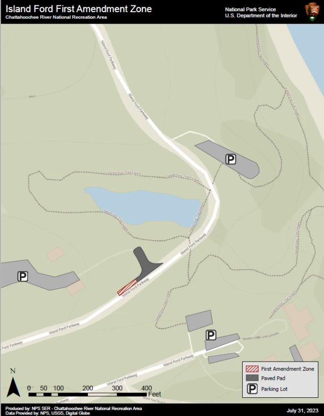 Island Ford First Amendment Zone Grassy Area next to Island Ford Parkway