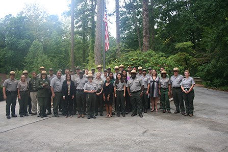 Group photograph of park staff at Island Ford.