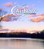 AirNow Logo superimposed over a photograph of scattered pinkish clouds drifting over the river in the evening. AirNow Logo superimposed over a photograph of scattered pinkish clouds drifting over the river in the evening.