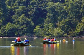 Raft flotilla in the Chattahoochee River Palisades.