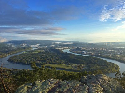 Moccasin Bend National Archeological District A lush, horseshoes shaped peninsula surrounded by the Tennessee River near Chattanooga.