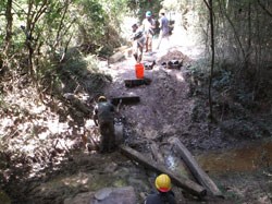 Urban Archeology Corps works on bridge repair on Blue Blazes Trail