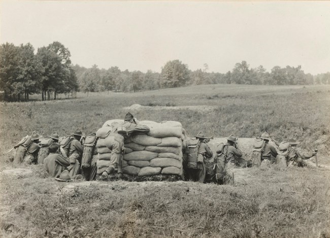 Officer candidates conduct weapons training at Chickamauga Battlefield in 1917 Officer candidates conduct weapons training at Chickamauga Battlefield in 1917