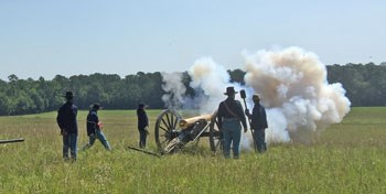 Firing a cannon at Dyer Field