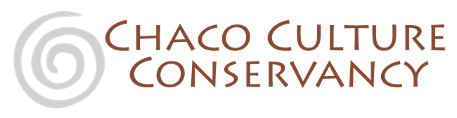 A banner logo for the Chaco Culture Conservancy written next to a spiral