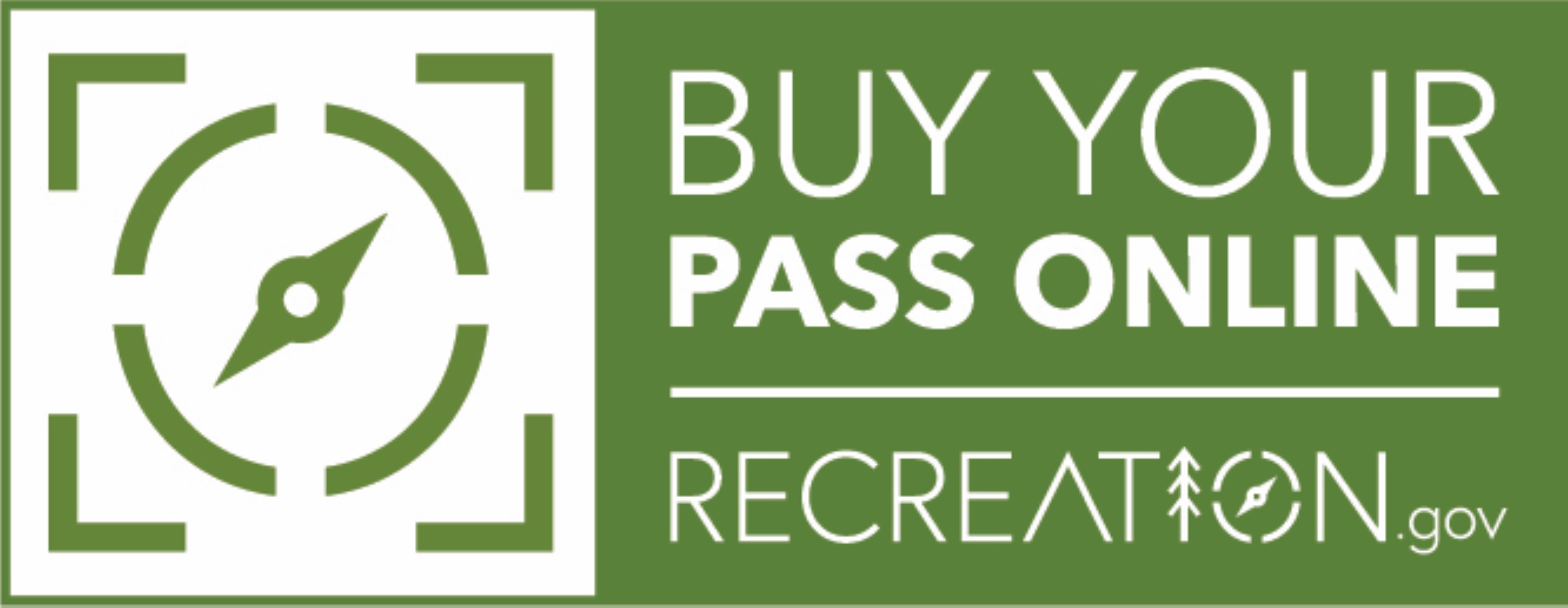 "Buy your pass online at recreation.gov" logo