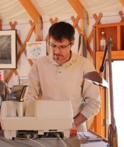 Landis on duty in Visitor Center Landis on duty in Visitor Center