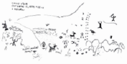 A drawing of a petroglyph panel.