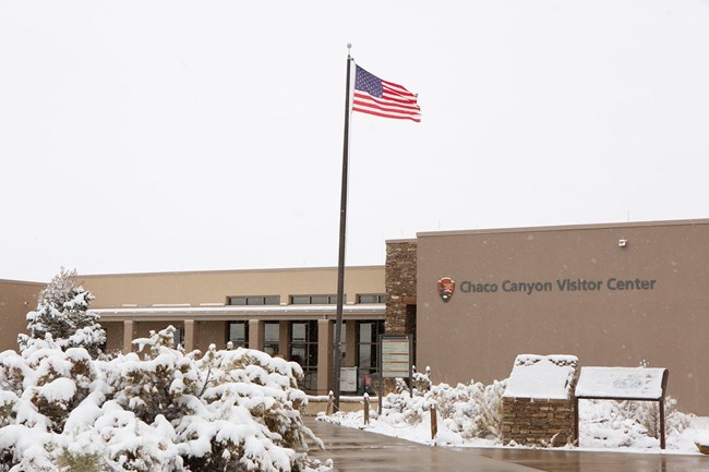 The Visitor Center at Chaco in the snow.