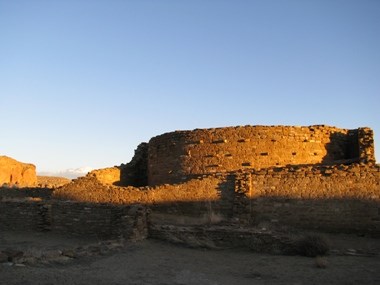 Photo of Chetro Ketl at sunset.