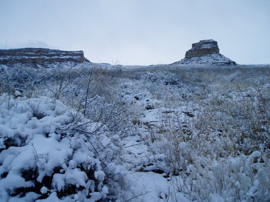 Photo of Fajada Butte in snow