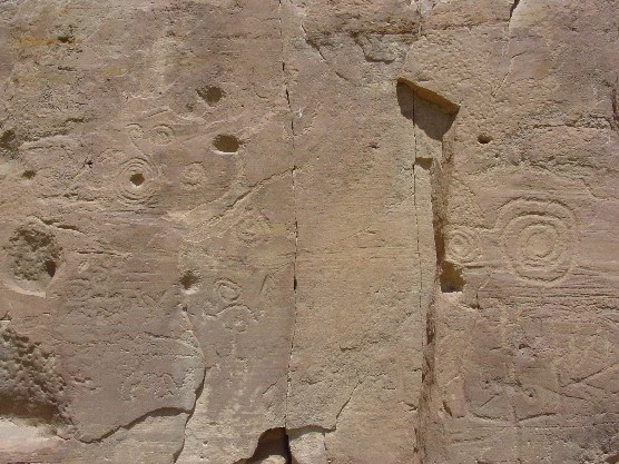 A series of petroglyphs.