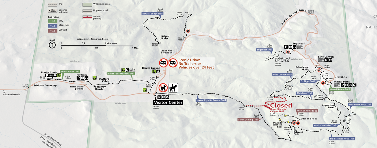 Map of Upper Rhyolite Trail Closure