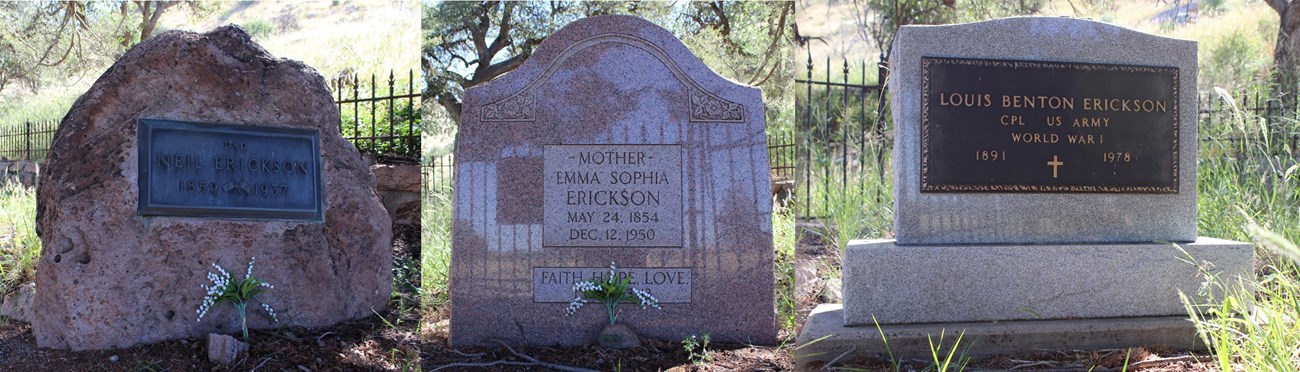 Three gravestones in a composite image.