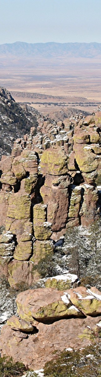 Dusting of snow on rock formations