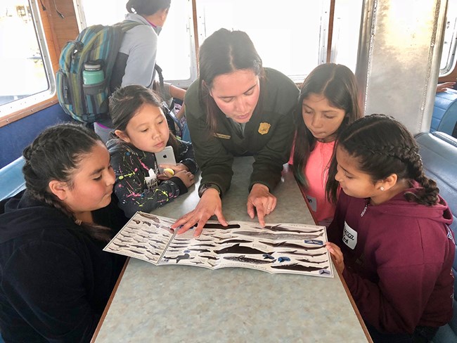 ranger teaching kids on boat