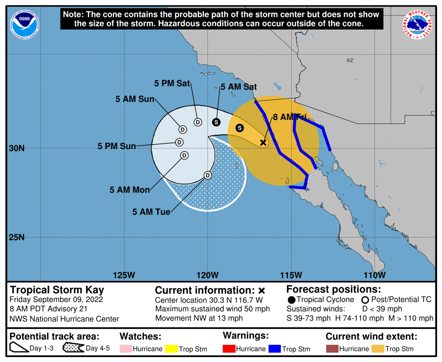 map of hurricane route off west coast