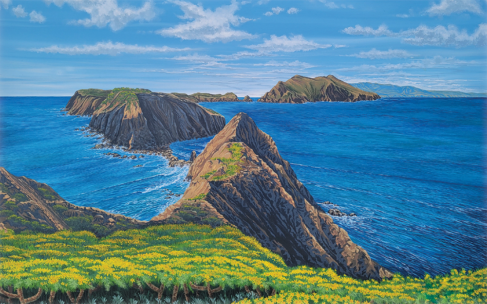 INSPIRATION POINT_Credit Artist Brett Bednorz Painting of rugged island chain surrounded by ocean