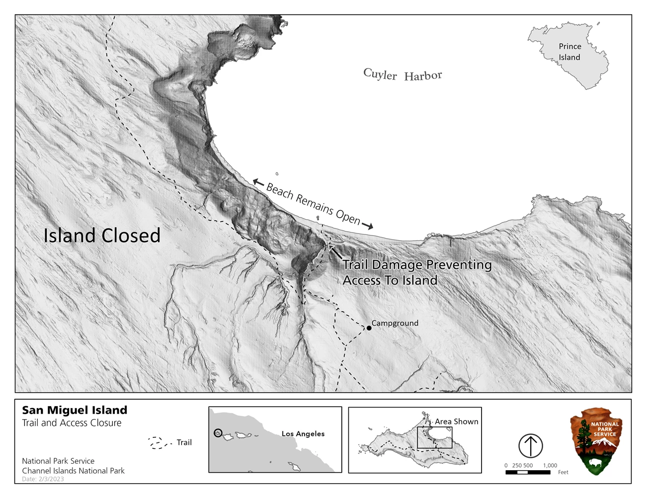map of a harbor with closed text on the trail leading up a canyon