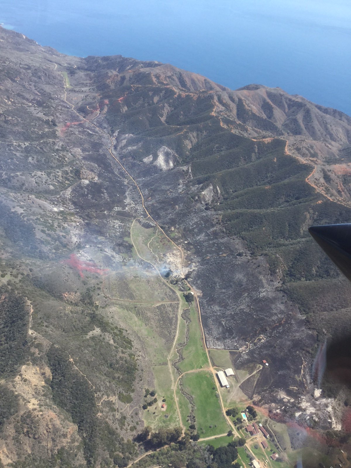An aerial view of the Santa Cruz Fire on 3-28-18