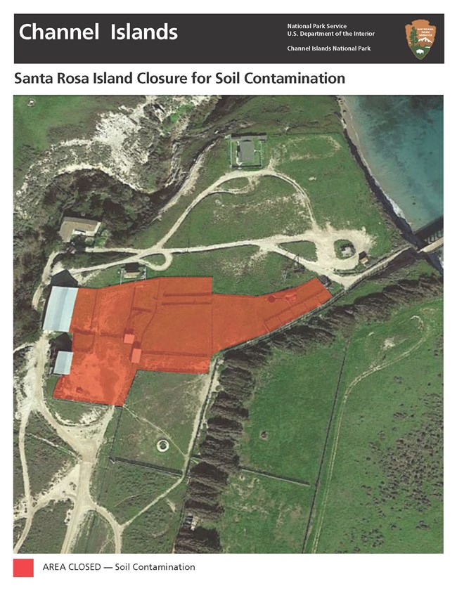 Aerial photo used a base map for closed area that is marked in red.
