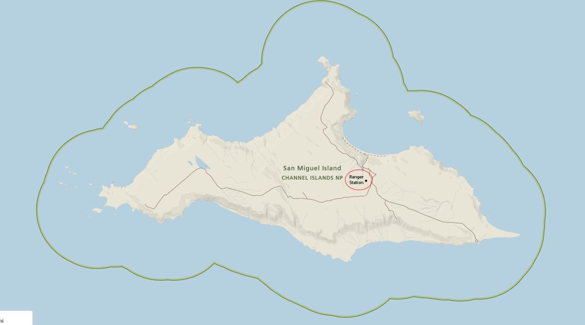 map of san miguel island with ranger station highlighted