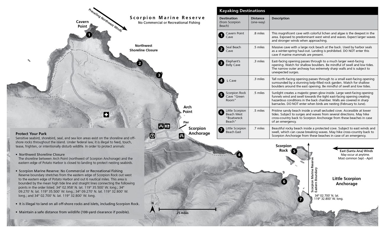 map of scorpion anchorage with kayak destinations